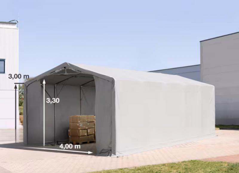 Professzionális ponyvacsarnok raktársátor 6×10 m, 60 m², 3,00 m oldalmagassággal, lángálló PRIMEtex PVC ponyvával, két cipzáras kapuval és teljesen horganyzott acélvázzal – szürke
