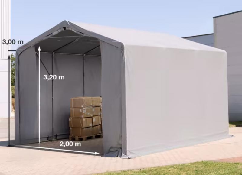 Professzionális PVC ponyvacsarnok raktársátor 3×6 m, 18 m², 3,00 m oldalmagassággal, két cipzáras kapuval és teljesen horganyzott acélvázzal