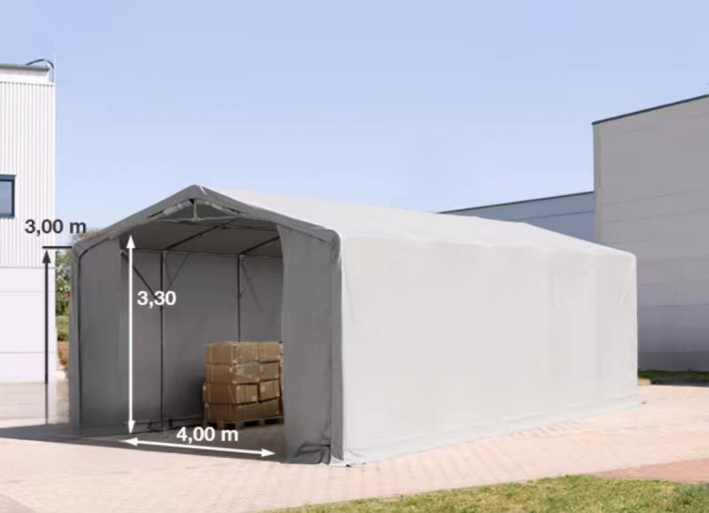 Professzionális PVC ponyvacsarnok raktársátor 6×10 m, 60 m², 3,00 m oldalmagassággal, cipzáras kapuval és teljesen horganyzott acélvázzal – szürke