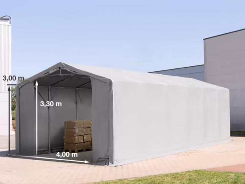 Professzionális PVC ponyvacsarnok raktársátor 6×12 m, 72 m², 3,00 m oldalmagassággal, teljesen horganyzott acélvázzal, padlókerettel – szürke