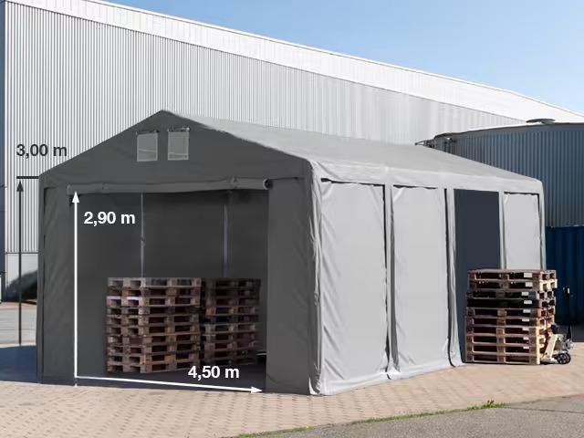 Professzionális raktársátor 6x8 m oldalmagasság 3,00m standard bejárat, PVC 850  szürke