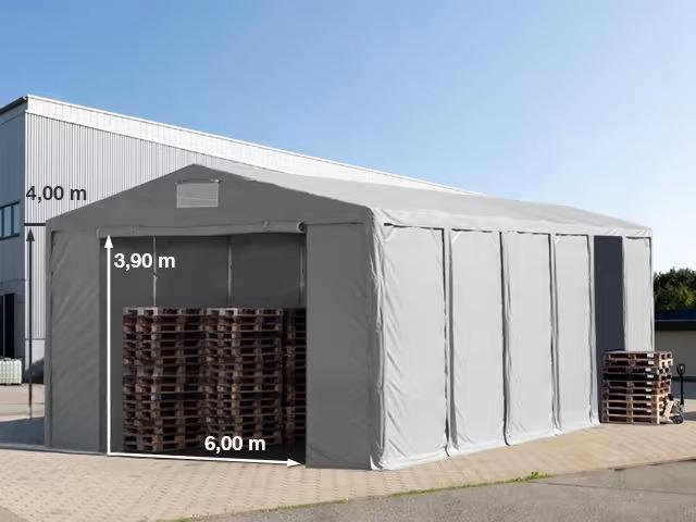 Professzionális raktársátor 8x24m  4,0m oldalmagasság, standard bejárat, PVC 550g/m2 szürke