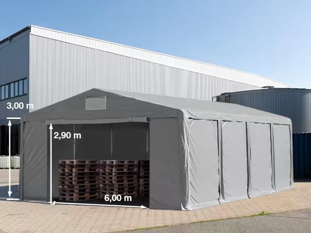 Professzionális raktársátor 8x8 m oldalmagasság 3,00m standard kapuval,  ponyva PVC szürke