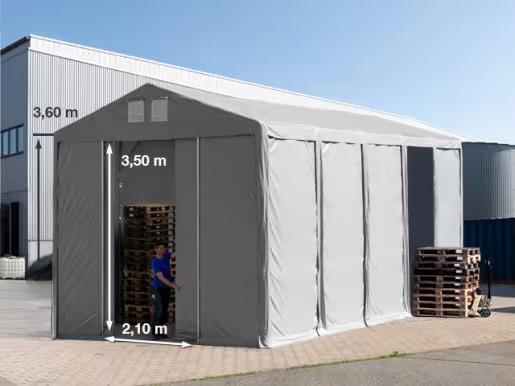 Professzionális raktársátor ipari sátor 5x10 m ponyva PVC  oldalmagasság 3,60m tolókapuval  szürke