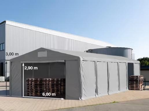 Professzionális raktársátor ipari sátor 8x16m oldalmagasság 3,00m ponyva PVC szürke