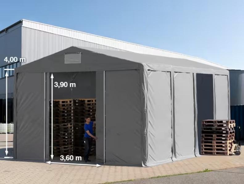 Professzionális raktársátor, ipari sátor 8x8m oldalmagasság 4,00m toló kapuval, ponyva PVC szürke