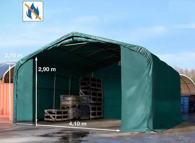 Professzionális raktársátor, ipari sátor, csarnoksátor 6x6x2,7m ajtó mérete 4,1x2,9 m, ponyva lángálló PVC  zöld