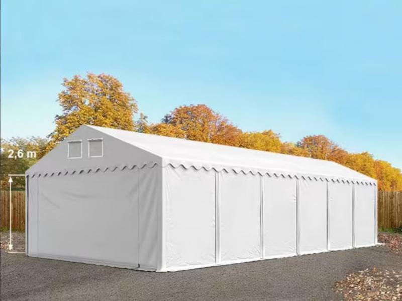 Professzionális raktársátor  ipari tárolósátor 6 × 12 m, 72 m² alapterülettel, 2,60 m oldalmagassággal, megerősített, horganyzott acélszerkezettel,padlókerettel, két cipzáras bejárattal  PVC ponyvával