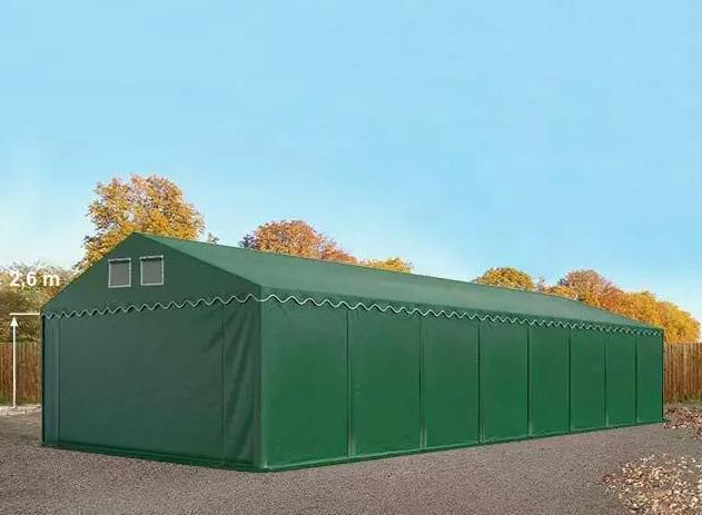 Professzionális raktársátor, tároló 6x16 m ponyva PVC 800+ 2,6 m, erősített szerkezet sötétzöld