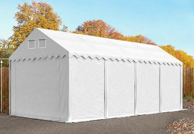 Professzionális raktársátor, tároló sátor 3x8m ponyva PVC fehér +2,6 m oldalfalmagasság erősített szerkezettel padlókerettel