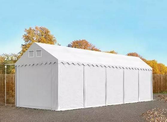 Professzionális raktársátor, tároló sátor 4x10m ponyva PVC oldalmagasság+2,6 m erősített szerkezettel fehér