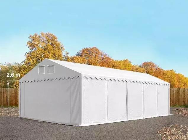 Professzionális  raktársátor, tároló sátor 6x10m ponyva PVC oldalmagasság 2,6 m + padlókerettel, erősített szerkezettel fehér