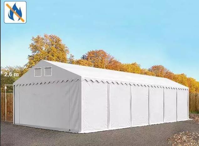 Professzionális raktársátor, tároló sátor 6x12m ponyva lángálló PVC fehér oldalmagasság +2,6 m erősített szerkezettel