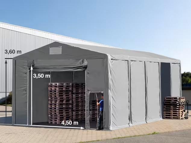 Professzionális  raktársátor, tárolósátor ipari sátor 8x10 m  oldalmagasság 4,00m  felhúzható kapuval ponyva PVC szürke