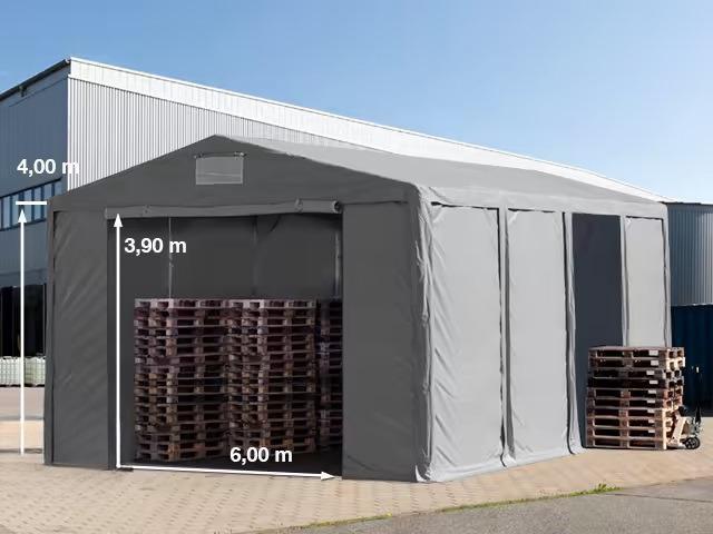 Professzionális raktársátor tárolósátor ipari sátor 8x8m  oldalmagasság  4,00m standard bejárat ponyva PVC  szürke