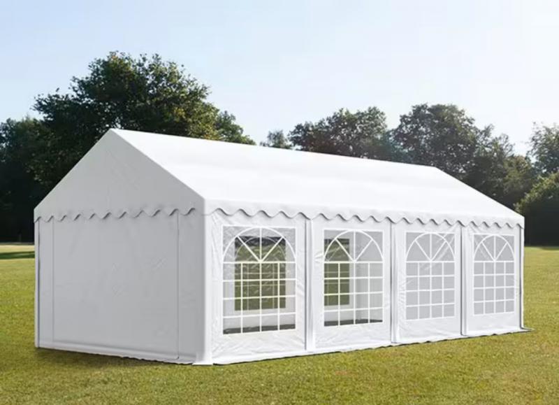 Professzionális rendezvénysátor 3 × 9 m, 27 m², extra erős PVC ponyvával, horganyzott acélszerkezettel, fehér