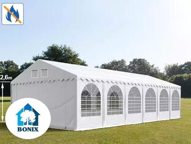Professzionális rendezvénysátor, 5x12 m ponyva lángálló PVC oldalmagasság +2,6 m erősített szerkezettel fehér (60m2)