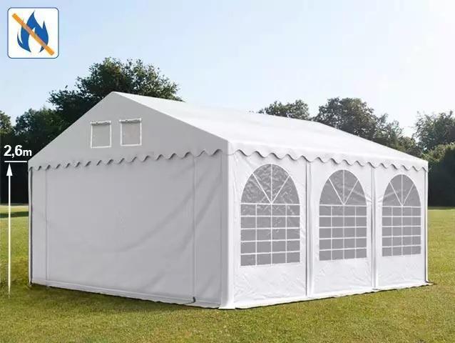 Professzionális rendezvénysátor parti sátor 6x6 m ponyva lángálló PVC oldalmagasság +2,6m erősített szerkezettel fehér (36m2)