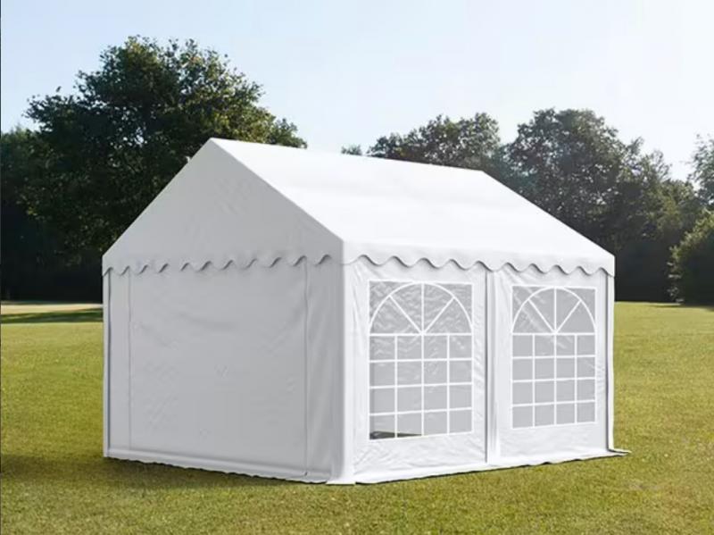 Professzionális rendezvénysátor, partisátor 3 × 3 m – 9 m², fehér, 100%-ban vízálló, erősített PVC ponyvával és extra stabil, teljesen horganyzott acélszerkezettel