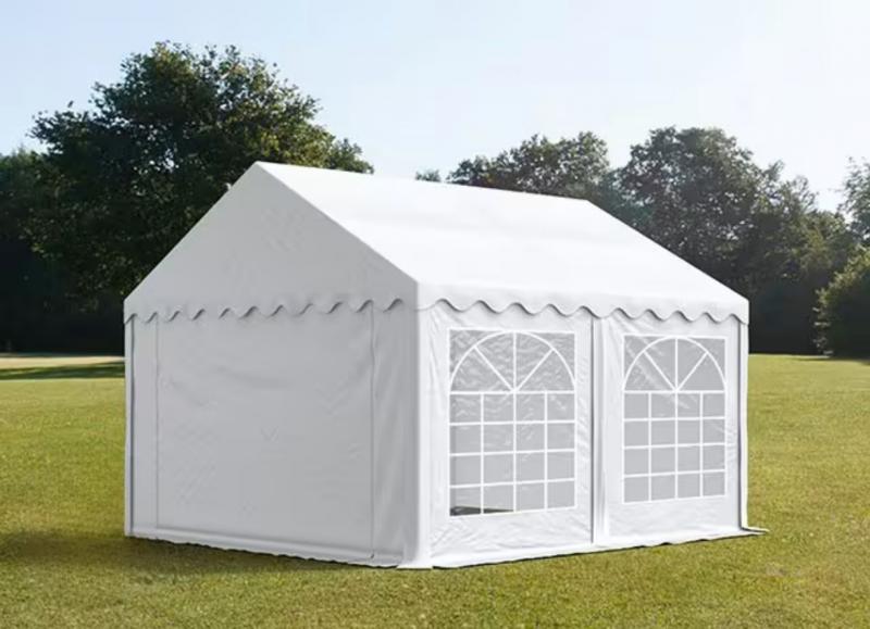 Professzionális rendezvénysátor, partisátor 3 × 4 m, 12 m², extra erős fehér PVC ponyvával, horganyzott acélszerkezettel