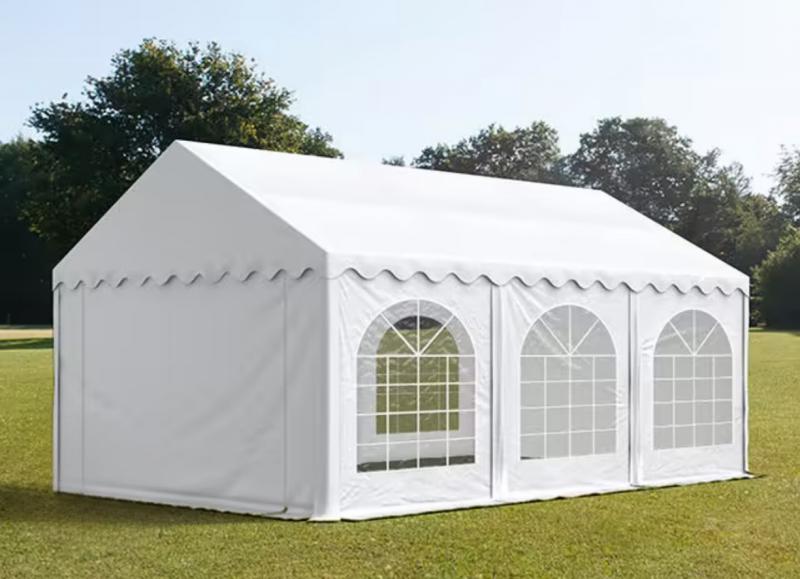Professzionális rendezvénysátor, partisátor 3 × 6 m, 18 m², PVC ponyvával, megerősített horganyzott acélszerkezettel, stabil padlókerettel és megerősített tetőszerkezettel