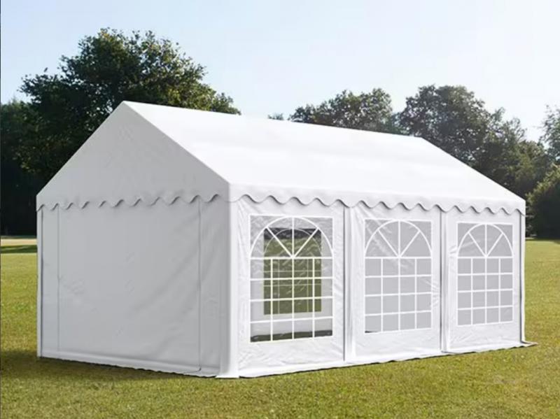 Professzionális rendezvénysátor, partisátor 4 × 6 m – 24 m², fehér, 100%-ban vízálló PVC ponyvával és extra erős, teljesen horganyzott acélszerkezettel