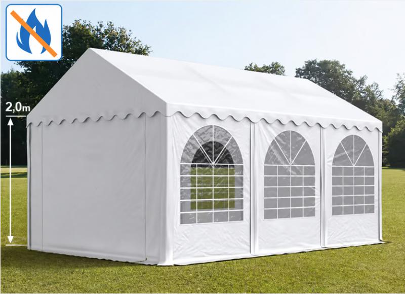 Professzionális rendezvénysátor, partisátor 4 × 6 m, 24 m², lángálló fehér PVC ponyvával, megerősített horganyzott acélszerkezettel és stabil padlókerettel