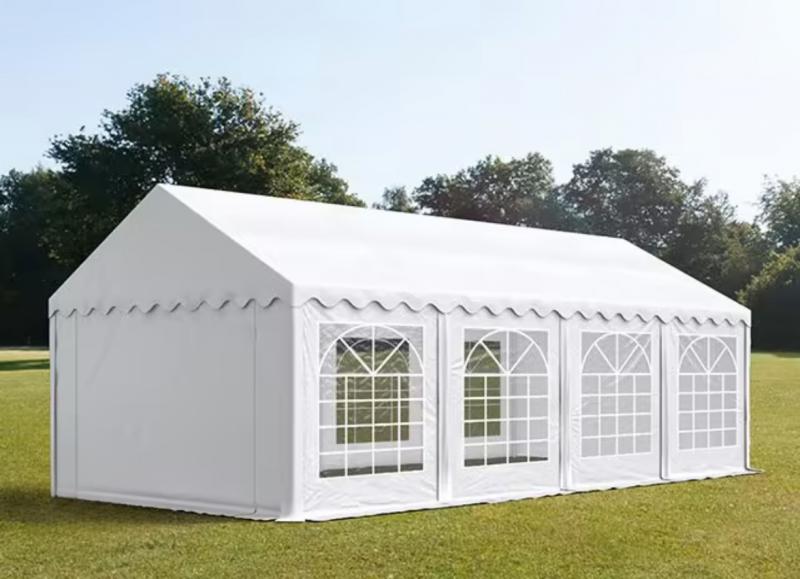 Professzionális rendezvénysátor, partisátor 4 × 8 m, 32 m², extra erős fehér PVC ponyvával és horganyzott acélszerkezettel