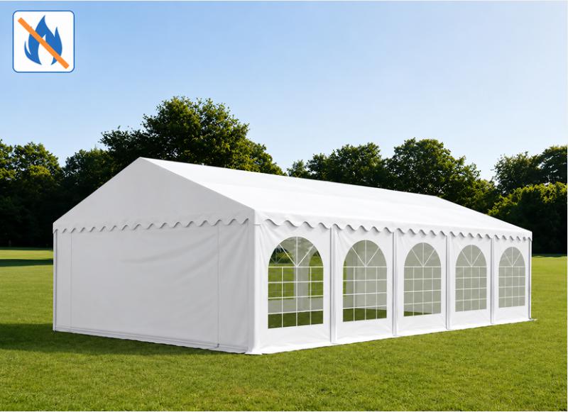 Professzionális rendezvénysátor, partisátor 5 × 10 m, 50 m², lángálló PVC ponyvával, teljesen horganyzott megerősített acélszerkezettel, extra tetőmerevítéssel és stabil padlókerettel