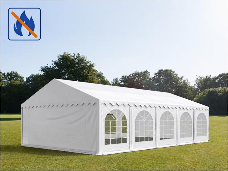 Professzionális rendezvénysátor, partisátor 6 × 10 m, lángálló PVC ponyvával, erősített horganyzott acélszerkezettel, padlókerettel, fehér – 60 m²