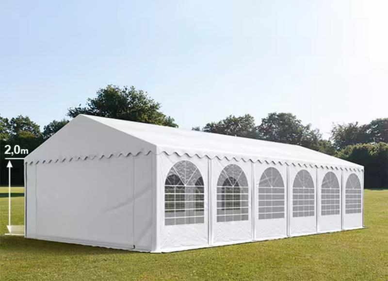 Professzionális rendezvénysátor, partisátor 6 × 12 m, 72 m², PVC fehér ponyvával, extra erős horganyzott acélszerkezettel, megerősített tetővel és stabil padlókerettel