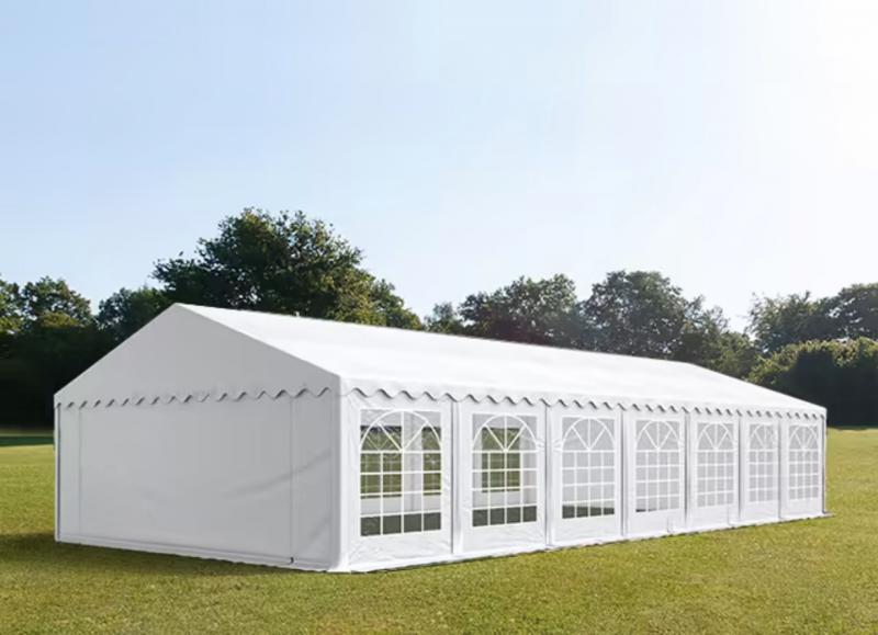Professzionális rendezvénysátor, partisátor 6 × 14 m, 84 m², extra erős fehér PVC ponyvával,  horganyzott acélszerkezettel