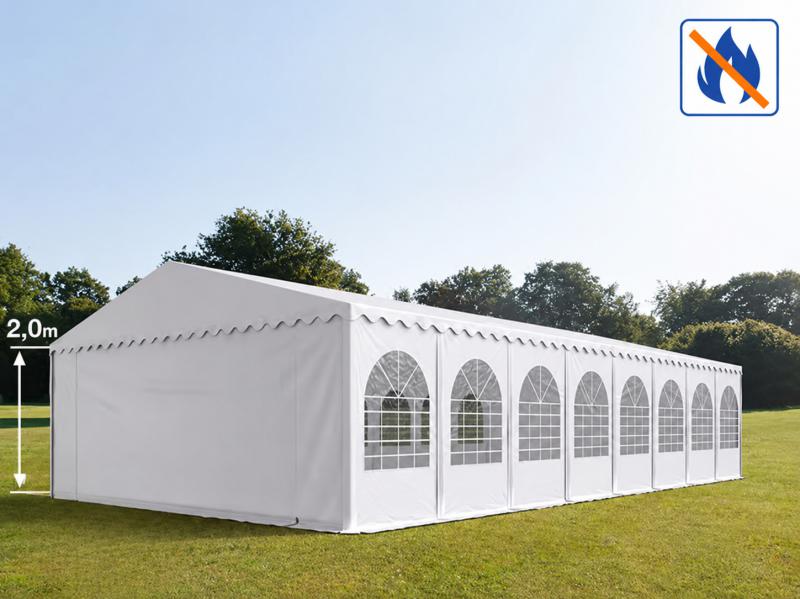 Professzionális rendezvénysátor, partisátor 8 × 16 m – lángálló, fehér PVC ponyvával, megerősített, teljesen horganyzott acél szerkezettel, 128 m²-es alapterülettel