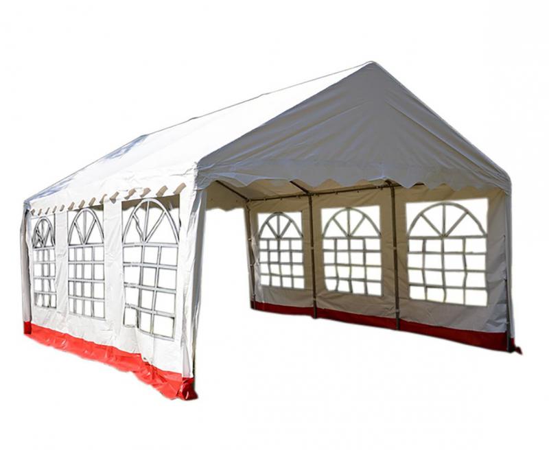 Professzionális rendezvénysátor, partysátor 4x6 m ponyva PVC fehér-piros oldalfallal  (24m2)