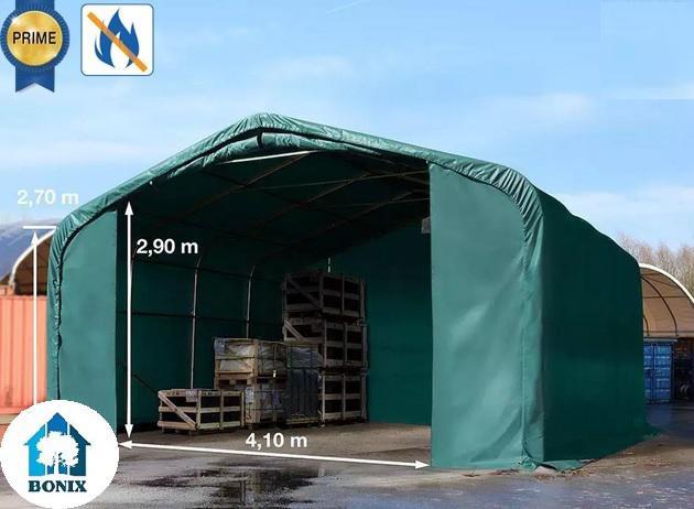 Professzionális  tűzálló raktársátor, ipari sátor, csarnoksátor 6x6x2,7m ajtó mérete 4,1x2,9 m, ponyva PVC 720 g/m²  zöld