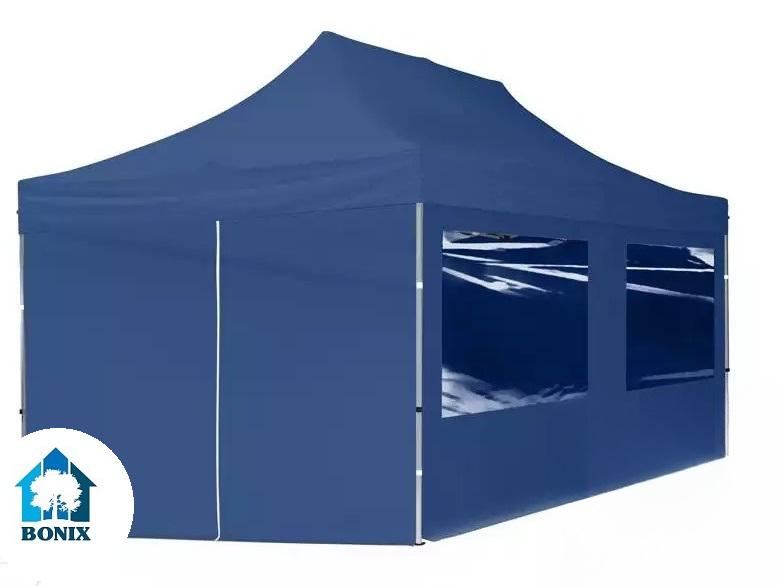 PROFI alumínium pop-up összecsukható pavilon és rendezvénysátor 3 × 6 m, 18 m², kék, vízálló PVC-bevonatú poliészter ponyvával, 32 mm-es alumíniumvázzal, ollómechanikával és állítható magassággal