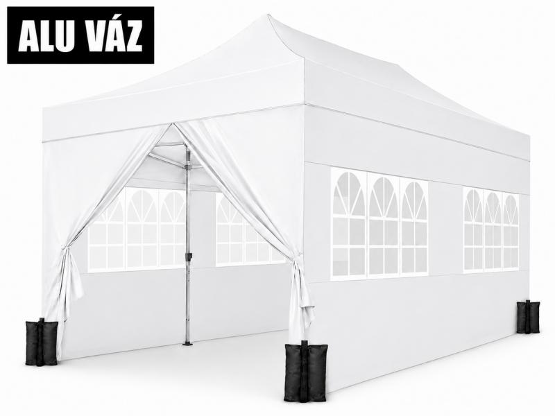 PROFI Alumínium Pop-up összecsukható pavilon rendezvénysátor 3x6m ponyva  extra erős 500D Oxford szövet fehér + Tartozék homokzsák