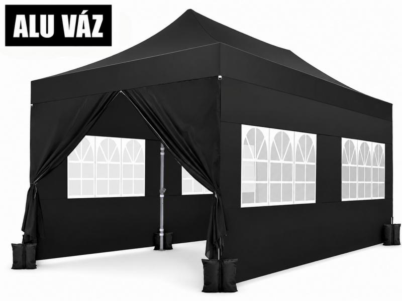 PROFI Alumínium Pop-up összecsukható pavilon rendezvénysátor 3x6m ponyva  extra erős 500D Oxford szövet fekete + Tartozék homokzsák