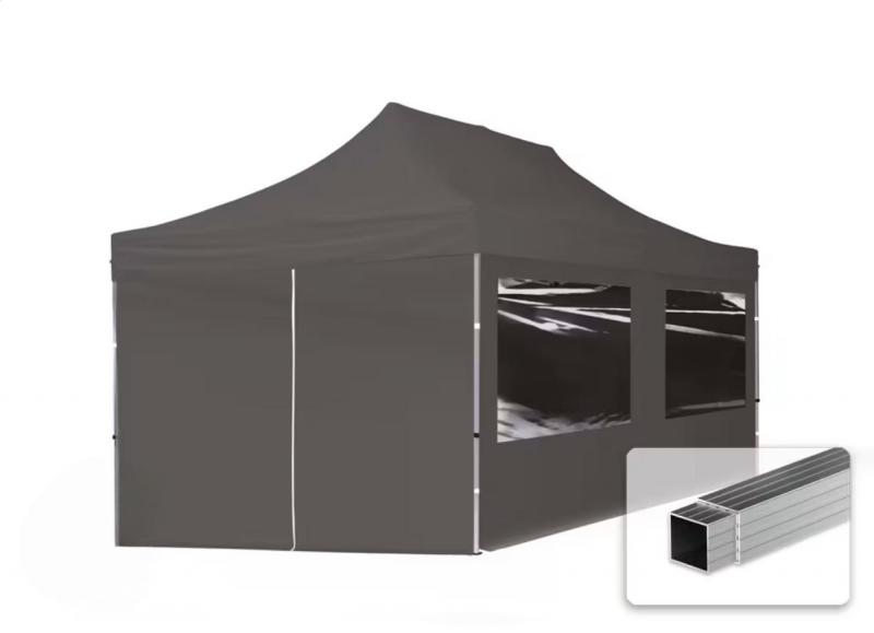 PROFI Alumínium  pop-up összecsukható pavilon rendezvénysátor 3x6m ponyva PVC   4db oldalfallal szürke