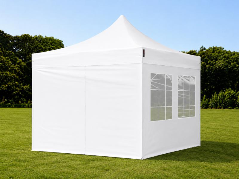PROFI pop-up összecsukható pavilon és rendezvénysátor 3 × 3 m, 9 m², 100%-ban vízálló PVC ponyvával, 4 db oldalfallal, 30 × 30 mm-es acélvázzal és 3 fokozatban állítható magassággal