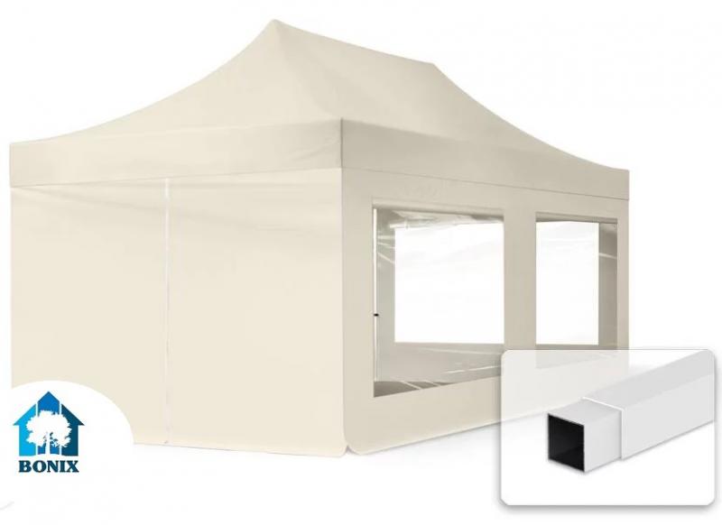 PROFI pop-up összecsukható pavilon és rendezvénysátor 3 × 6 m, 18 m², krémszínű PVC-bevonatú poliészter ponyvával, 30 × 30 mm-es porfestett acélvázzal, ollómechanikával állítható magassággal