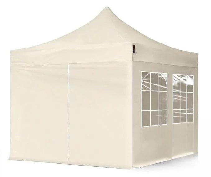 PROFI  Pop-up összecsukható pavilon, rendezvénysátor 3x3 m, ponyva PVC  vázszerkezet 30mm acél,  4db oldalfal krém színben