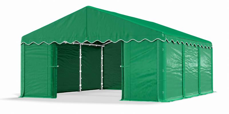 Raktársátor, ipari tárolósátor 4 × 6  m PE tárolósátor – 24 m², horganyzott acélvázzal, Ø 38 mm-es szerkezeti csövekkel, Ø 42 mm-es csatlakozókkal, 240 g/m² UV-álló és vízálló ponyvával zöld