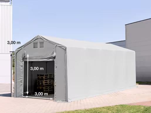 Raktársátor ponyva csarnok 4x12m 3,00 m oldalmagasság, felhúzható kapuval, ponyva PVC szürke