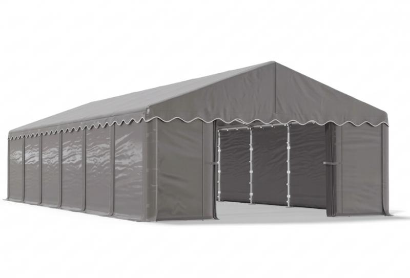 Raktársátor tároló, műhelysátor 6x12  m ponyva PE erősített horganyzott  acélvázas kivitel szürke