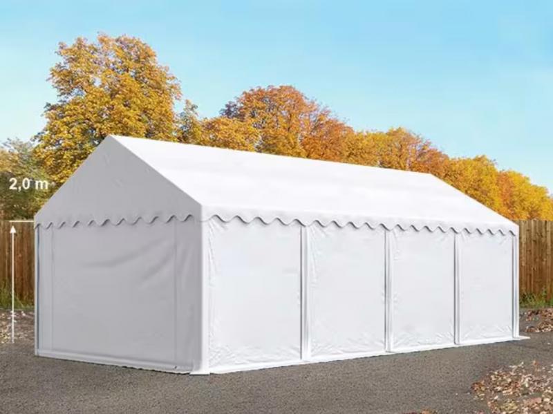 Raktársátor, tárolósátor 4 × 8 m – 32 m², erős PVC ponyvával, padlókerettel és megerősített horganyzott acélszerkezettel