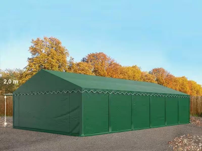 Raktársátor, tárolósátor 6 × 12 m – 72 m², zöld PVC ponyvával, padlókerettel és megerősített horganyzott acélszerkezettel