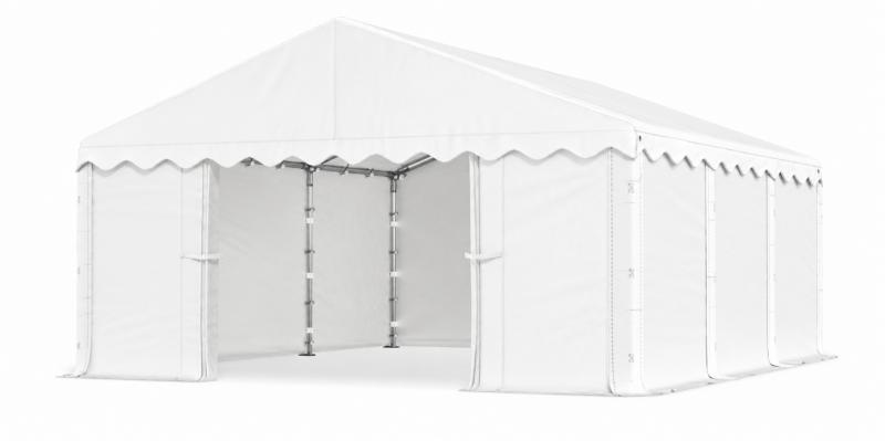 Raktársátor, tárolósátor 6 × 6 m – 36 m², PE  fehér  ponyvával, horganyzott acélvázzal