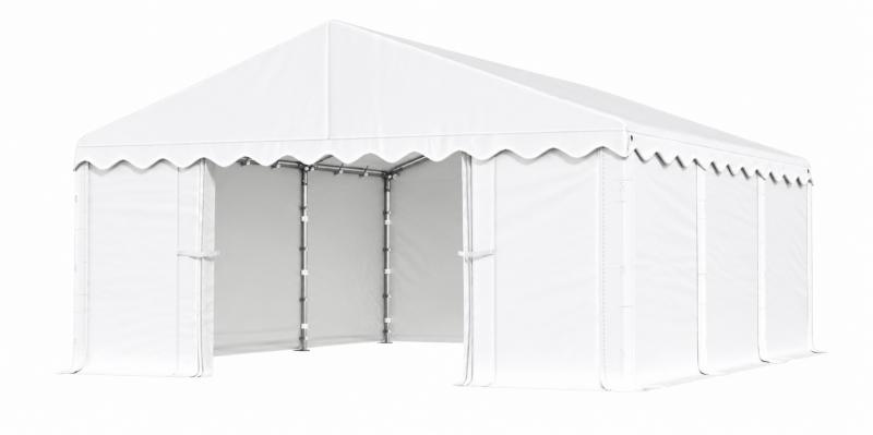 Raktársátor, tárolósátor, garázssátor 5 × 6 m – 30 m², 240 g/m² PE fehér ponyvával, horganyzott acélvázzal