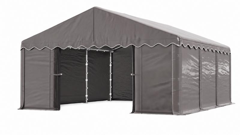 Raktársátor, tárolósátor, garázssátor 5 × 6 m – 30 m², 240 g/m² PE szürke ponyvával, horganyzott acélvázzal